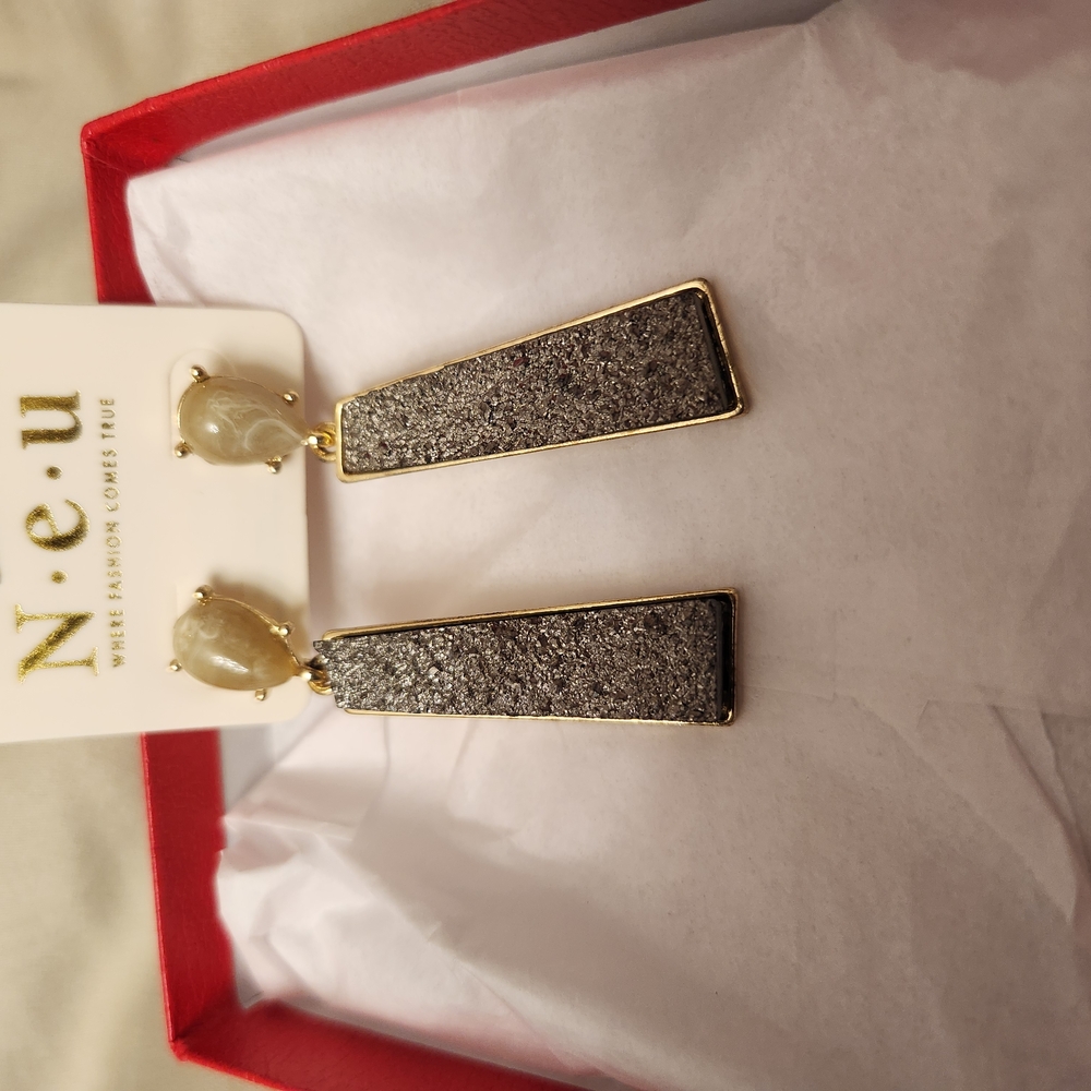 Gray and Gold Drop Earrings